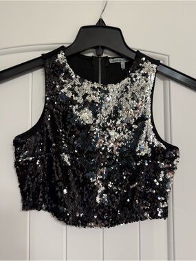 Charlotte Russe Black & Silver Sequin Crop Top